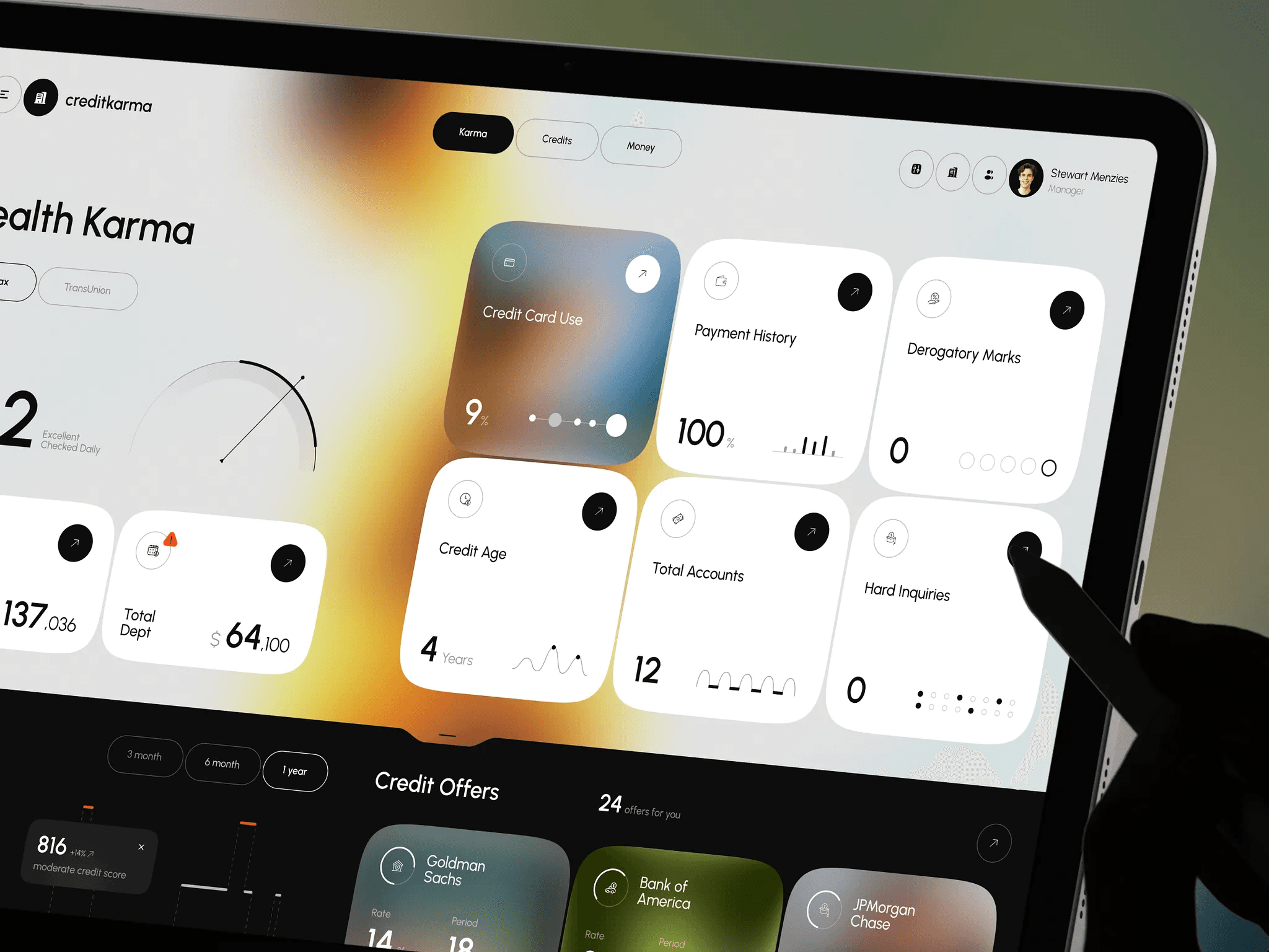 Web3 dashboard mockup on a tablet device