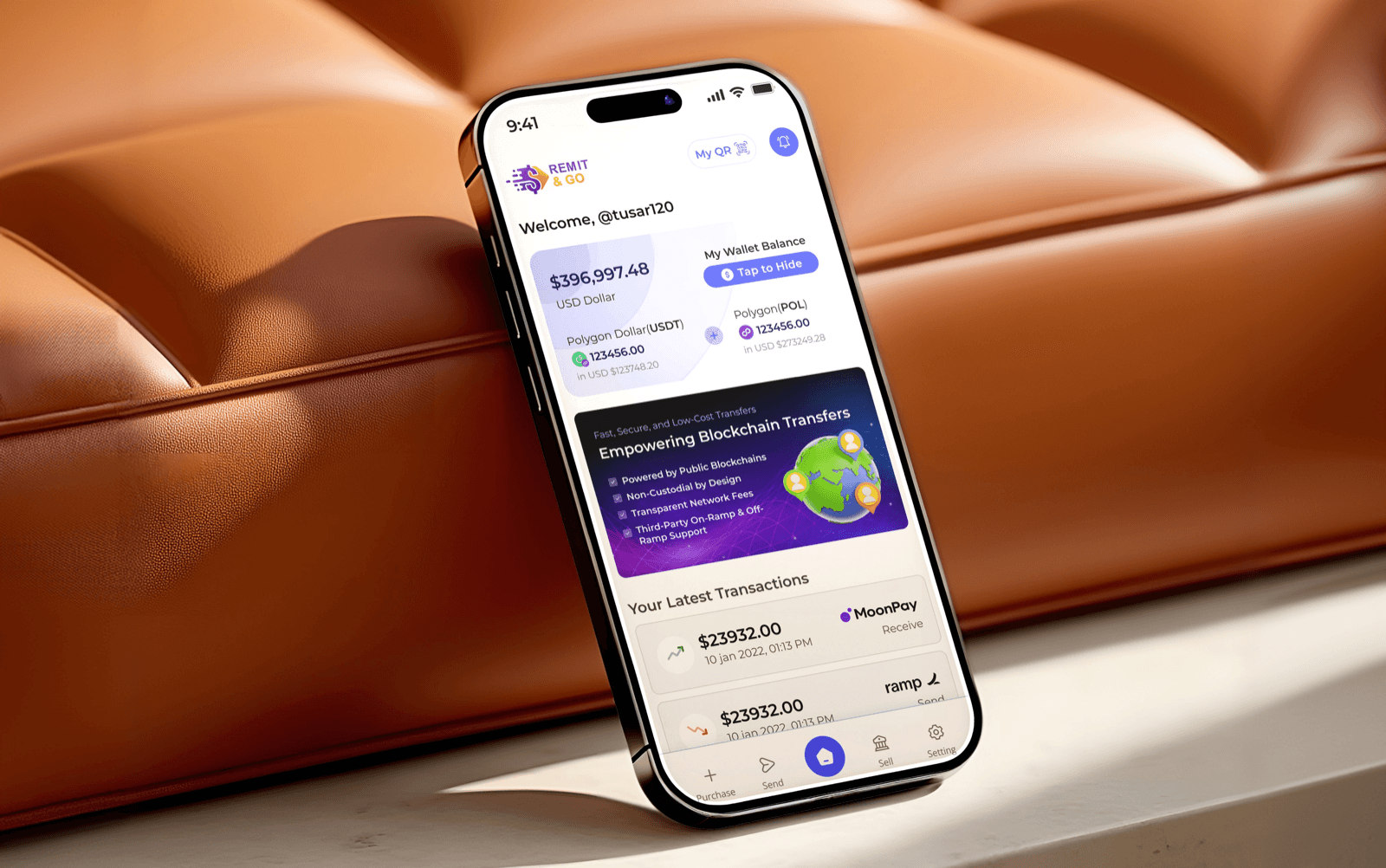 Remit&Go - Blockchain Finance Platform — product screens